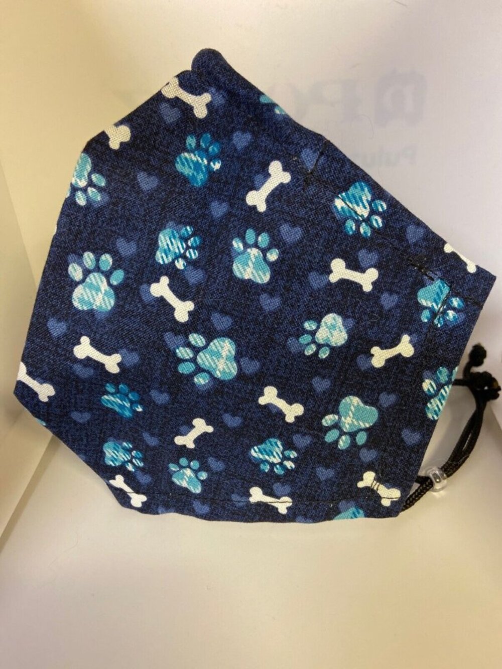 Handmade Adjustable Dog Paw Print Face Mask Blue Bones - Picture 3 of 5